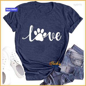 Dog Paw Print Graphic Tee Short Sleeve Cotton Blend Casual T-Shirt Women